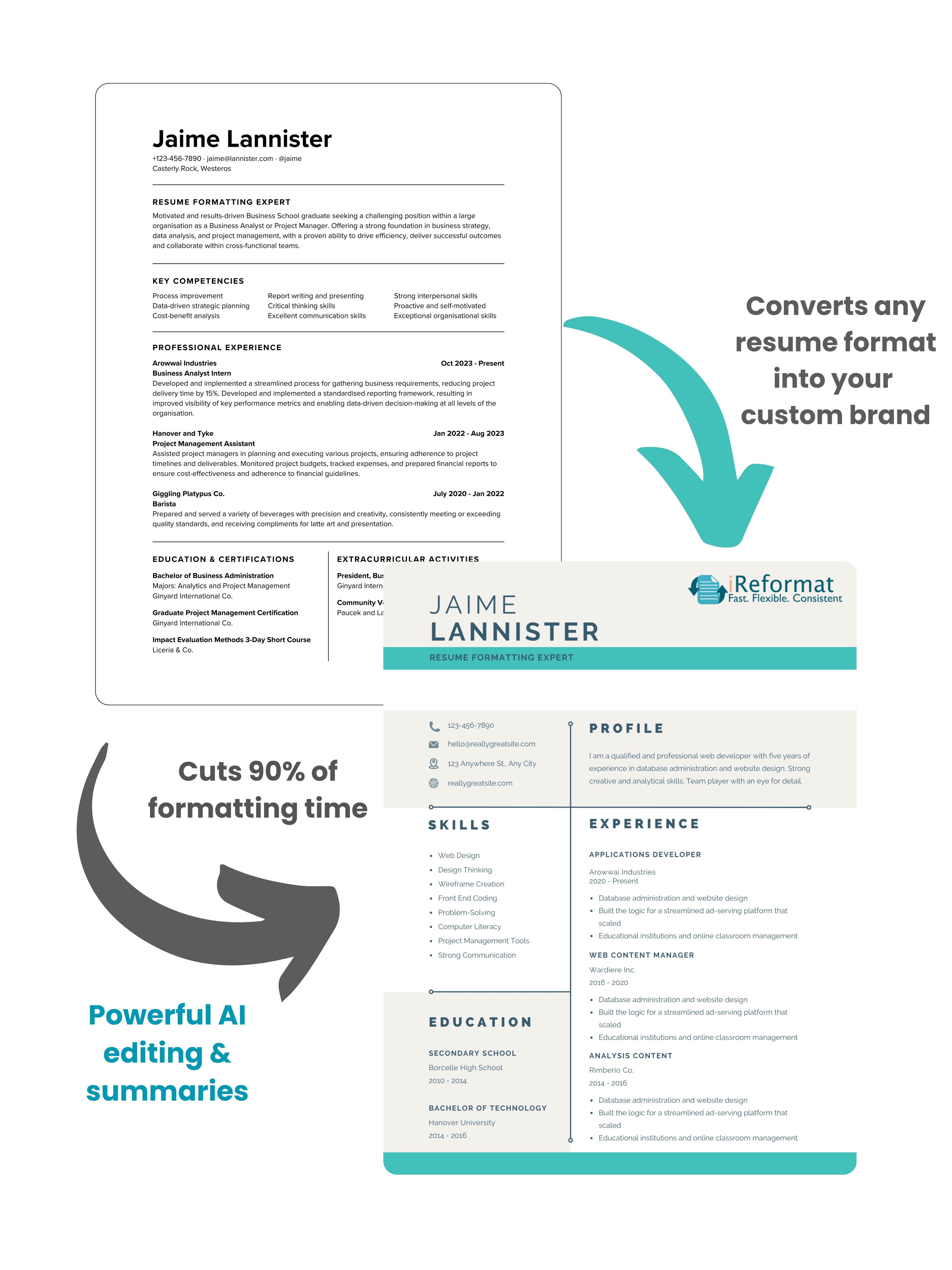 Resume before and after transformation